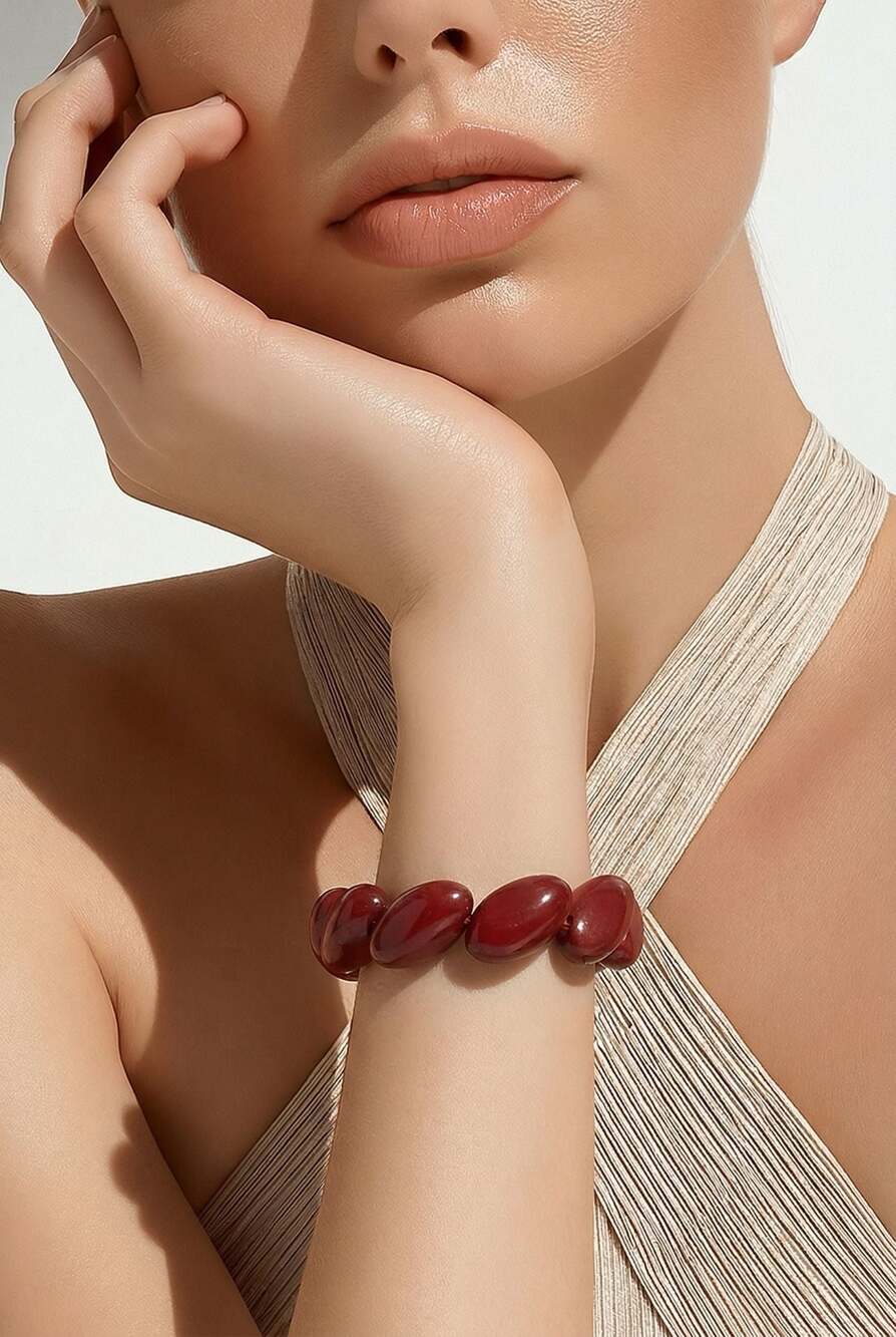 Vintage Red Chunky Beaded Stretch Bracelet
